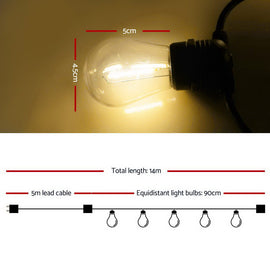 Jingle Jollys 14m LED Festoon String Lights Christmas Wedding Party Outdoor - 0