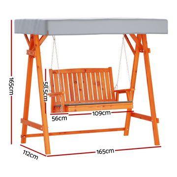 Gardeon Swing Chair Wooden Garden Bench Canopy 2 Seater Outdoor Furniture - 0