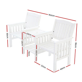 Gardeon Outdoor Garden Bench Loveseat Wooden Table Chairs Patio Furniture White - 0