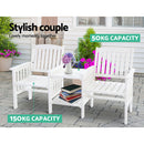 Gardeon Outdoor Garden Bench Loveseat Wooden Table Chairs Patio Furniture White-3