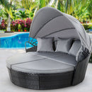Gardeon Sun Lounge Setting Wicker Lounger Day Bed Outdoor Furniture Patio Black-8