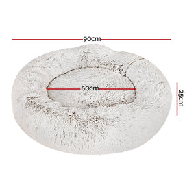 i.Pet Pet Bed Dog Cat 90cm Large Calming Soft Plush White Brown - 0