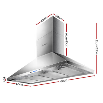 Devanti 1500mm Range Hood 150cm BBQ Commercial Rangehood - 0