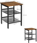 VASAGLE Side Table Set Nightstand Industrial Set of 2 Bedside Tables with Adjustable Mesh Shelves Rustic Brown and Black-3