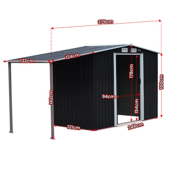 Wallaroo 4x8ft Zinc Steel Garden Shed with Open Storage - Black - 0