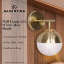 Sarantino Wall Lamp with Gold Metal Base and White Glass Shade-11