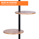 Sarantino Metal Floor Lamp Shade with Black Post in Round Wood Shelves-4