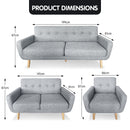Sarantino 6-Seater Linen Sofa Set Couch Futon - Light Grey-10