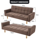 Sarantino 3-Seater Fabric Sofa Bed Futon - Brown-10