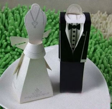 100 Pack of 50 Bride and 50 Groom Wedding Bridal Bomboniere Favor Candy Choc Almond Box - Kate Aspen Design - 0