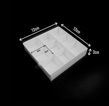 10 Pack of White Card Chocolate Sweet Soap Product Retail Gift Box - 9 bay 4x4x3cm Compartments  - Clear Slide On Lid - 12x12x3cm - 0