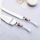 Bride Groom Cake Server Set Wedding Cake Knife and Silver Blade Server Set Boxed - Bride Groom Handles-3