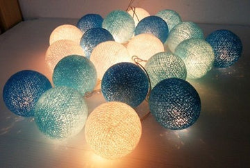 1 Set of 20 LED Blue 5cm Cotton Ball Battery Powered String Lights Christmas Gift Home Wedding Party Boys Bedroom Decoration Indoor Table Centrepiece - 0