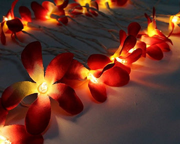 1 Set of 20 LED Deep Red Frangipani Flower Battery String Lights Christmas Gift Home Wedding Party Decoration Outdoor Table Garland Wreath - 0