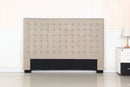 Bed Head King Beige Headboard Upholstery Fabric Tufted Buttons-1