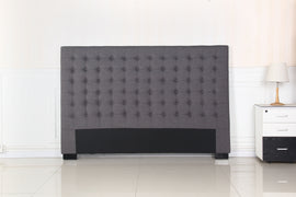 Bed Head King Charcoal Headboard Upholstery Fabric Tufted Buttons - 0