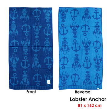 Jacquard Velour Reversible Beach Towel Blue Lobster Anchor - 0
