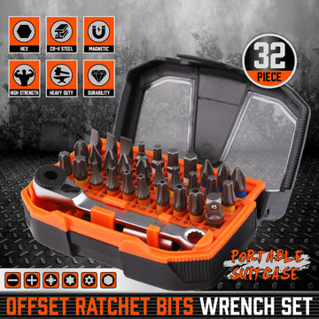 32Piece 1/4" Mini Double Head Screwdriver Bit and Ratchet Set CRV Steel Durable - 0