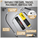 18inch Grease Gun 8000PSI Pistol Grip Flex Hose Heavy Duty Barrel With Cartridge-3