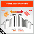 26Pc Allen Wrench Set Ball End Long Arm Hex Key Metric & Imperial With Holders-3