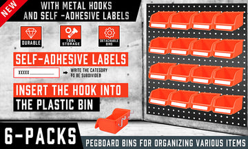 16Pc Pegboard Bins Peg Board Parts Storage With Steel Hooks Tools Organiser Tray - 0