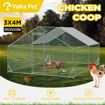 VaKa 3x4x1.95m Metal Walk-in Chicken Coop Rabbit Hutch Cage Hen House Chook Au - 0