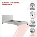 Queen PU Leather Bed Frame White-3
