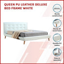 Queen PU Leather Deluxe Bed Frame White-3