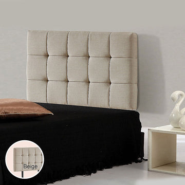 Linen Fabric Single Bed Deluxe Headboard Bedhead - Beige - 0