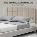 Linen Fabric King Bed Deluxe Headboard Bedhead - Beige-5