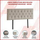 Linen Fabric King Bed Deluxe Headboard Bedhead - Beige-3