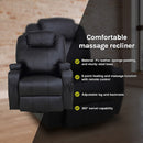 Black Massage Sofa Chair Recliner 360 Degree Swivel PU Leather Lounge 8 Point Heated-10