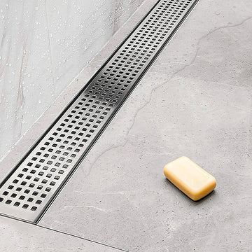 1200mm Bathroom Shower Stainless Steel Grate Drain w/Centre outlet Floor Waste Square Pattern - 0