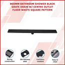 900mm Bathroom Shower Black Grate Drain w/Centre outlet Floor Waste Square Pattern-3