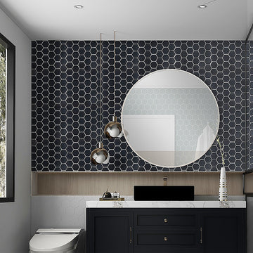 Tiles 3D Peel and Stick Wall Tile Hexagonal Mosaic Black 10 Sheets - 0
