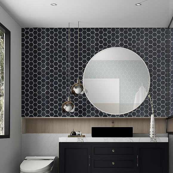 Tiles 3D Peel and Stick Wall Tile Hexagonal Mosaic Black 10 Sheets