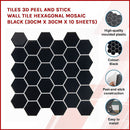 Tiles 3D Peel and Stick Wall Tile Hexagonal Mosaic Black 10 Sheets-3