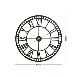 Artiss 80cm Wall Clock Large Roman Numerals Metal Black - 0