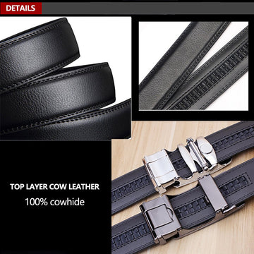 Adjustable Slide Luxury Leather Belt For Men's Automatic Buckle Ratchet Business Dress Belts (FB850215) - RnR Galore
