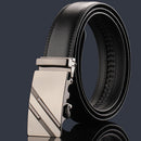 Adjustable Slide Luxury Leather Belt For Men's Automatic Buckle Ratchet Business Dress Belts (FB850215) - RnR Galore