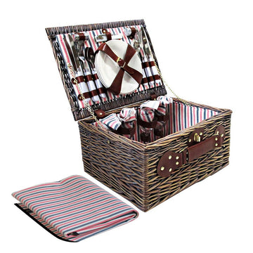 Alfresco 4 Person Picnic Basket Set Insulated Blanket Bag - RnR Galore
