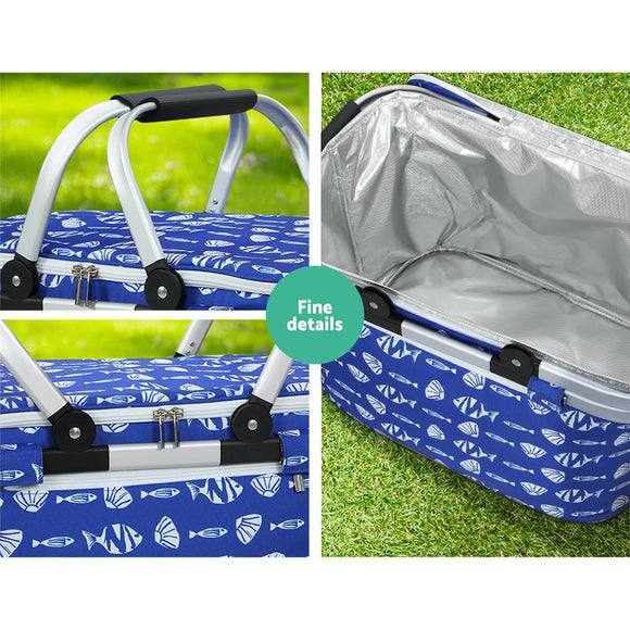 Alfresco Picnic Basket Folding Bag Hamper Food Insulated Cover Storage - RnR Galore