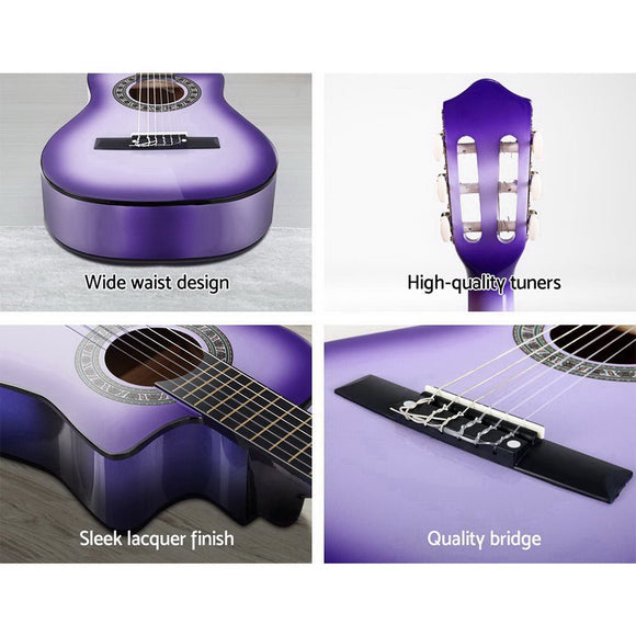 Alpha 34 Inch Classical Guitar Wooden Body Nylon String Beginner Kids Gift Purple - RnR Galore