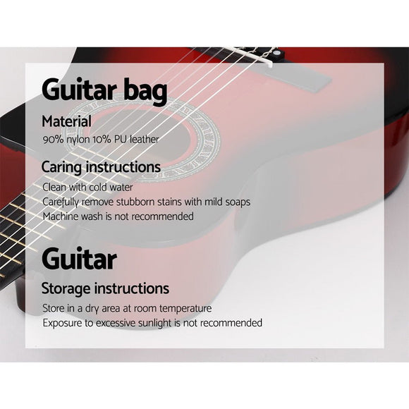 Alpha 34 Inch Classical Guitar Wooden Body Nylon String Beginner Kids Gift Red - RnR Galore