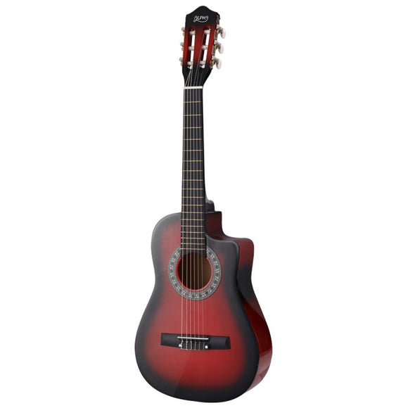 Alpha 34 Inch Classical Guitar Wooden Body Nylon String Beginner Kids Gift Red - RnR Galore