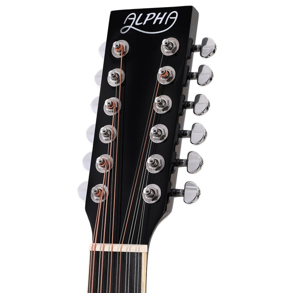 Alpha 42 Inch Acoustic Guitar 12 Strings w/ Equaliser Electric Output Jack Black - RnR Galore