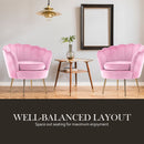 Armchair Lounge Chair Accent Velvet Shell Scallop + Round Ottoman Footstool PINK - RnR Galore