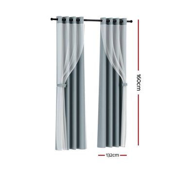 Artiss 2X 132x160cm Blockout Sheer Curtains Light Grey - RnR Galore