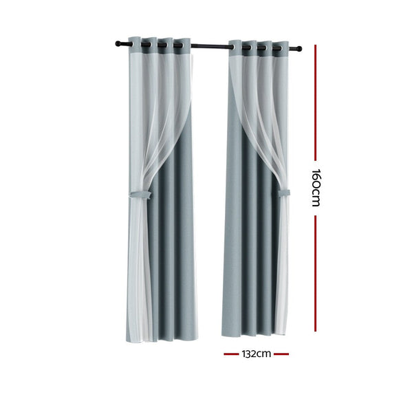 Artiss 2X 132x160cm Blockout Sheer Curtains Light Grey - RnR Galore