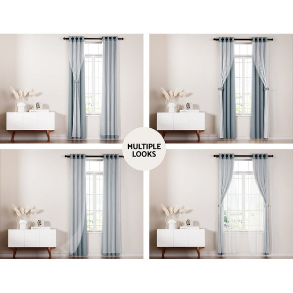 Artiss 2X 132x160cm Blockout Sheer Curtains Light Grey - RnR Galore